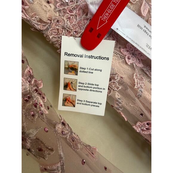 Mac Duggal 70224 Floral Applique Illusion Gown Long Sleeve Rose Pink Size 8 NWT - Picture 11 of 16